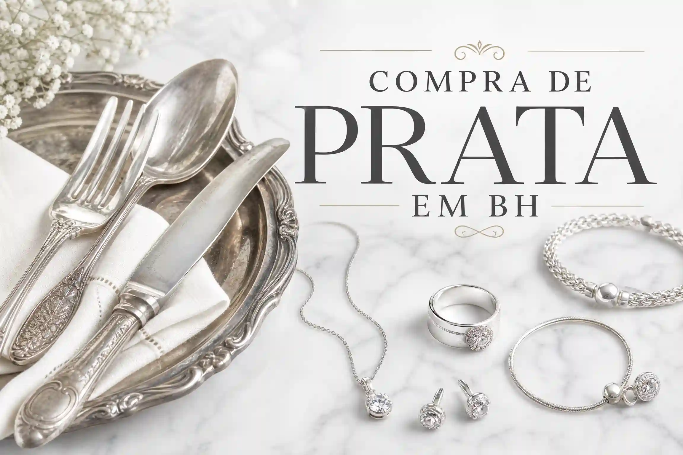 Conjunto de baixelas e talheres de prata de lei 925 prontos para avaliação e venda em Belo Horizonte.